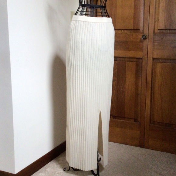 Grey/Ven The Hutton cashmere Blend Ribbed Midi Skirt, Natural, XL, New With Tags - Picture 4 of 10